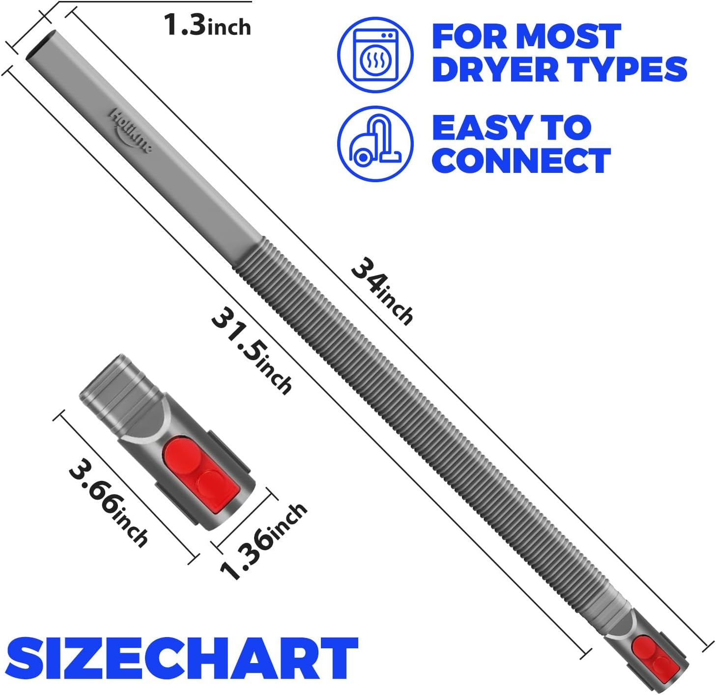 Dryer Vent Cleaner Kit, Dryer Lint Vacuum Attachment, Lint Remover Compatible with Dyson V7 V8 V10 V11 V12 V15 etc. Cordless Vacuum Cleaner, Grey - Image 6