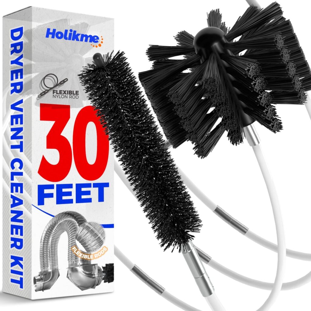 30 Feet Dryer Vent Cleaner Kit, Flexible Lint Brush with Drill Attachment, Fireplace Chimney Brushes Extends Up to 30 Feet for Easy Cleaning, Use with or Without a Power Drill