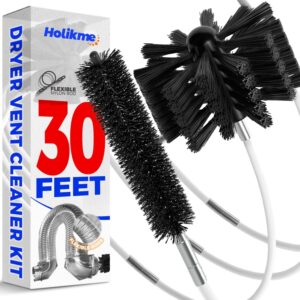 30 Feet Dryer Vent Cleaner Kit, Flexible Lint Brush with Drill Attachment, Fireplace Chimney Brushes Extends Up to 30 Feet for Easy Cleaning, Use with or Without a Power Drill