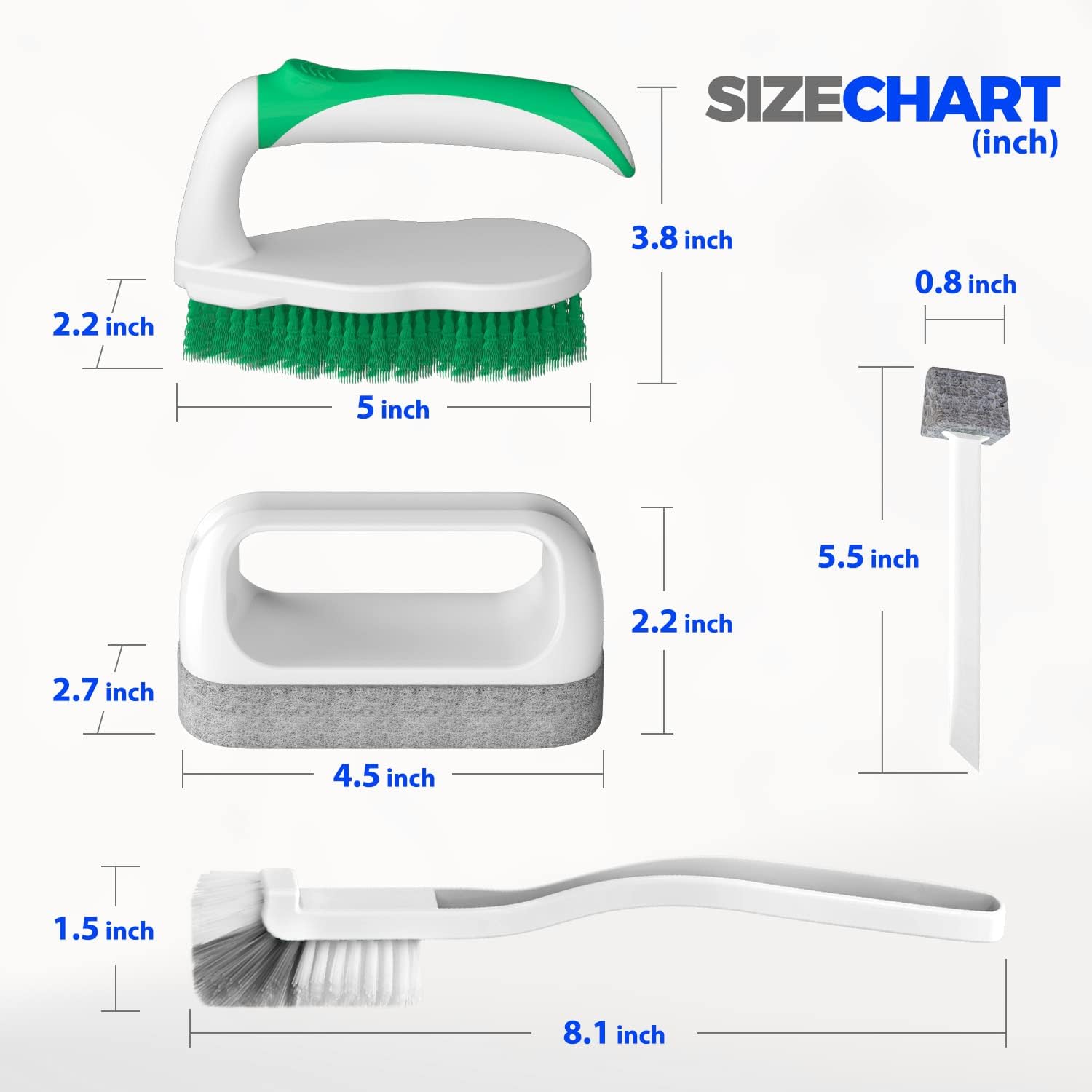 7 Pack Deep Cleaning Brush Set, Scrub Brush, Grout Brush, Pool Brush, Scrub Pads with Scraper Tip Scouring Pads, for Pool Walls, Bathroom, Floor, Tub, Shower and Kitchen Surface - Image 6