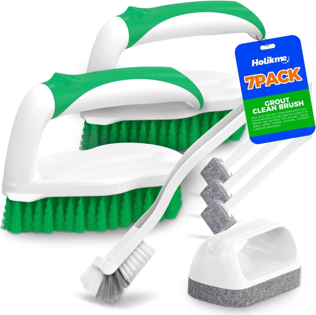 7 Pack Deep Cleaning Brush Set, Scrub Brush, Grout Brush, Pool Brush, Scrub Pads with Scraper Tip Scouring Pads, for Pool Walls, Bathroom, Floor, Tub, Shower and Kitchen Surface