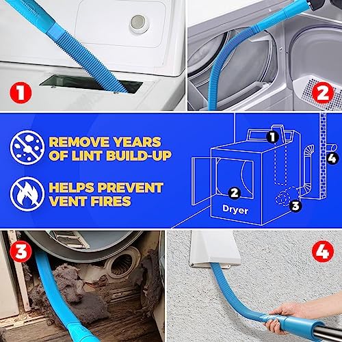 2 Pieces Dryer Vent Cleaner Kit, Dryer Lint Vacuum Attachment and Flexible Dryer Lint Brush, Vacuum Hose Attachment, Blue - Image 3