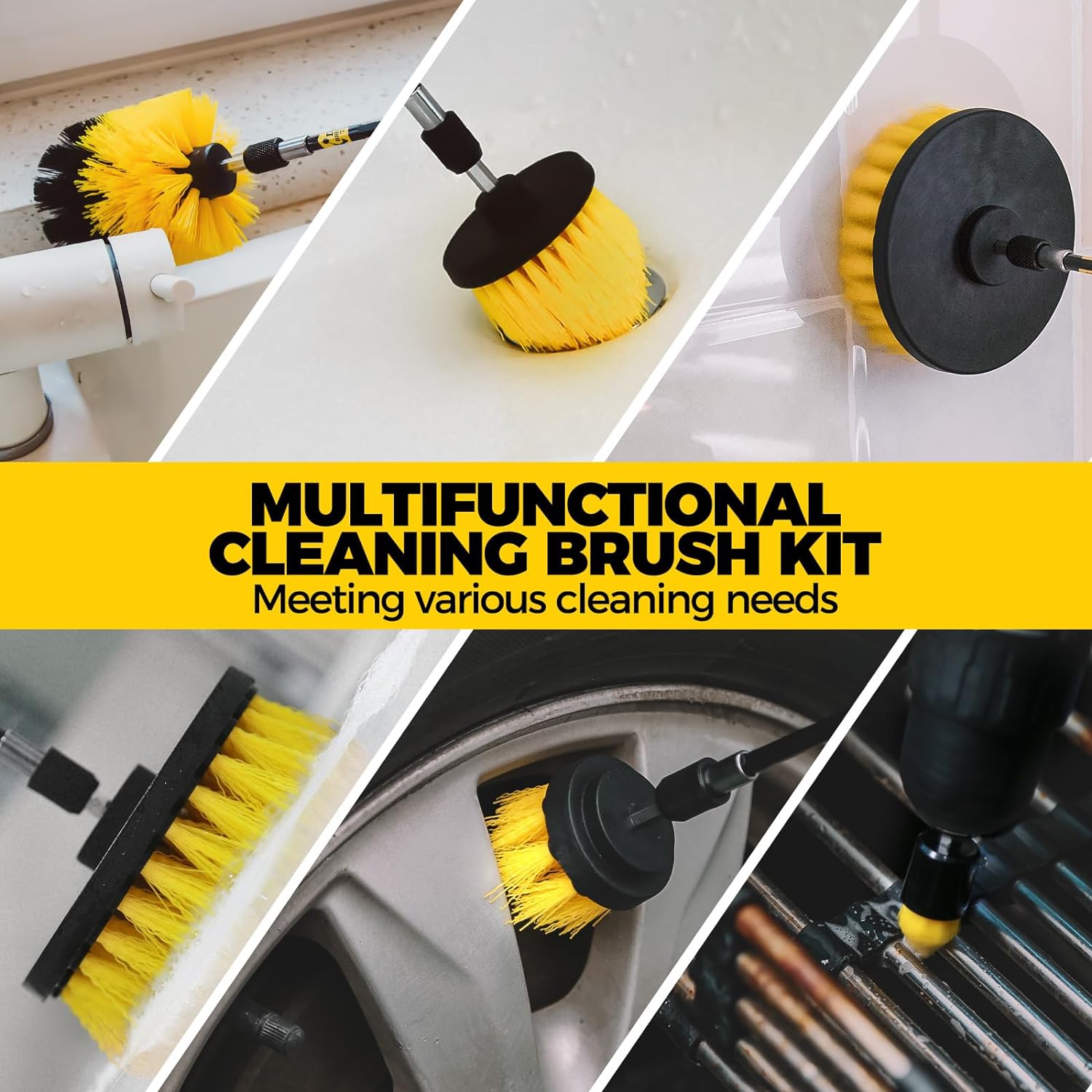 23Pack Drill Brush Attachments Set, Scrub Pads & Sponge, Buffing Pads, Power Scrubber Brush with Extend Long Attachment, Car Polishing Pad Kit,Cleaning Supplies，Shower Scrub,Scratch Brushes - Image 2