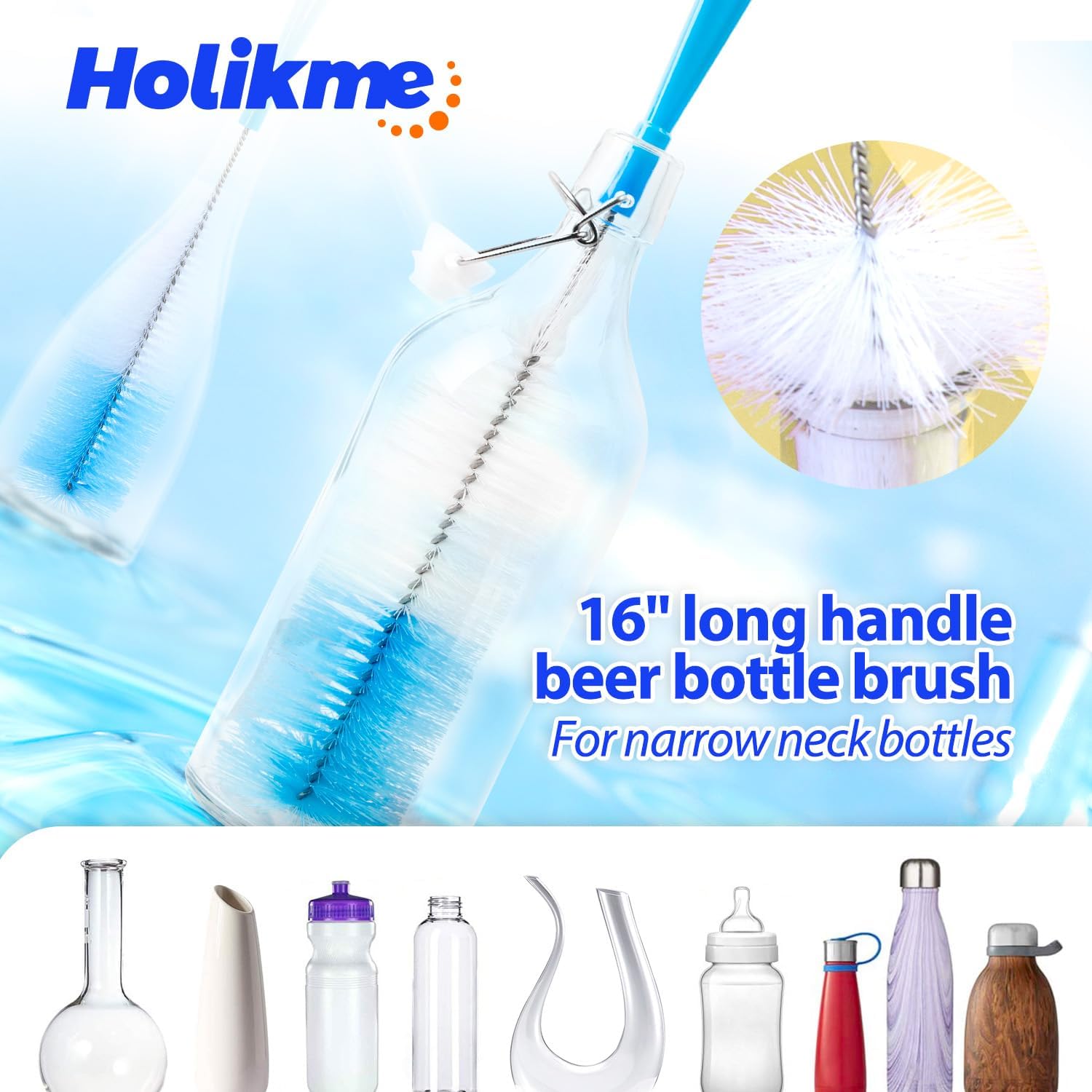 Bottle Brush Tube Cleaning Set, Long Handle Bottle Cleaner for Washing Narrow Neck Beer Bottles Wine Decanter Narrow Cup Pipes Sinks Cup Cover, White - Image 6