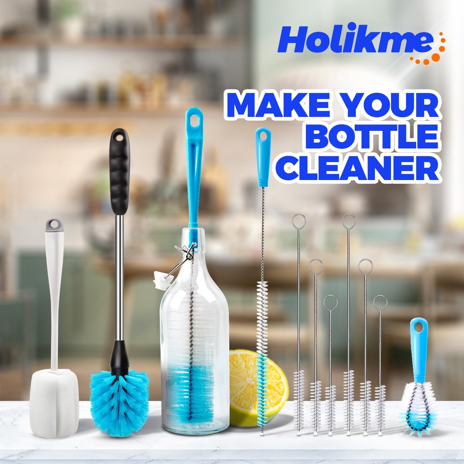Bottle Brush Tube Cleaning Set, Long Handle Bottle Cleaner for Washing Narrow Neck Beer Bottles Wine Decanter Narrow Cup Pipes Sinks Cup Cover, White - Image 3