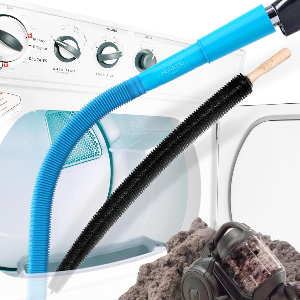 2 Pieces Dryer Vent Cleaner Kit, Dryer Lint Vacuum Attachment and Flexible Dryer Lint Brush, Vacuum Hose Attachment, Blue