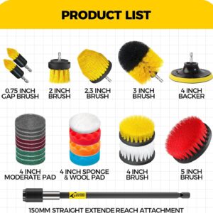 23Pack Drill Brush Attachments Set, Scrub Pads & Sponge, Buffing Pads, Power Scrubber Brush with Extend Long Attachment, Car Polishing Pad Kit,Cleaning Supplies，Shower Scrub,Scratch Brushes - Image 7
