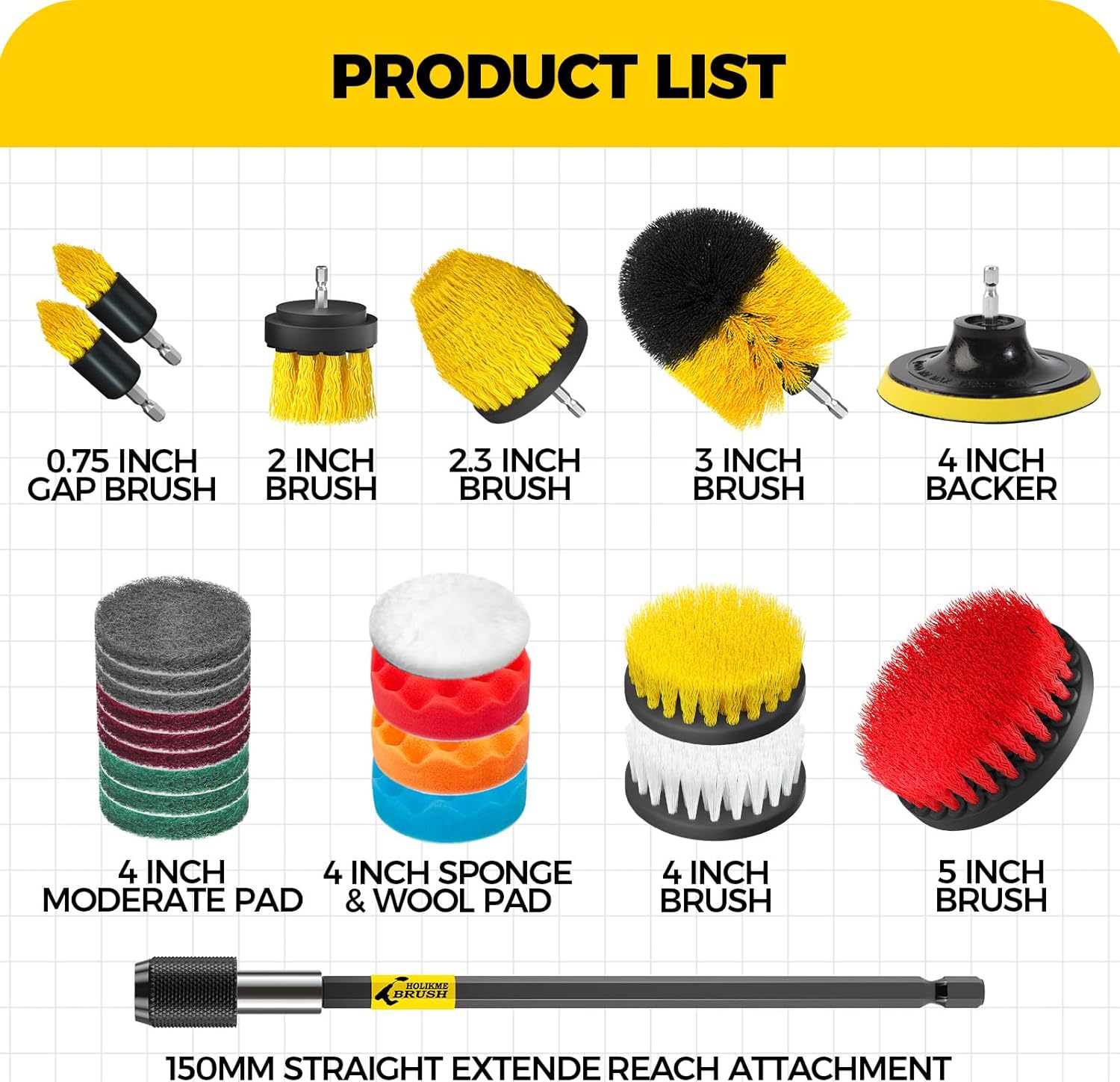 23Pack Drill Brush Attachments Set, Scrub Pads & Sponge, Buffing Pads, Power Scrubber Brush with Extend Long Attachment, Car Polishing Pad Kit,Cleaning Supplies，Shower Scrub,Scratch Brushes - Image 7