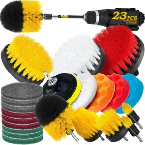 23Pack Drill Brush Attachments Set, Scrub Pads & Sponge, Buffing Pads, Power Scrubber Brush with Extend Long Attachment, Car Polishing Pad Kit,Cleaning Supplies,Shower Scrub,Scratch Brushes