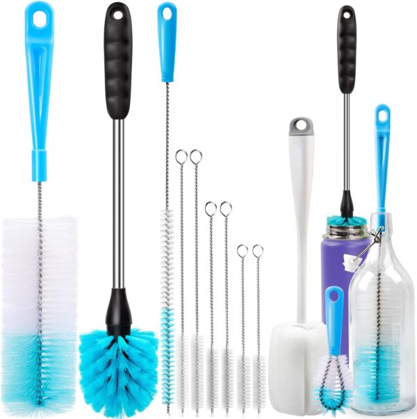Bottle Brush Tube Cleaning Set, Long Handle Bottle Cleaner for Washing Narrow Neck Beer Bottles Wine Decanter Narrow Cup Pipes Sinks Cup Cover, White