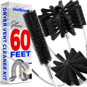 60 Feet Dryer Vent Cleaner Kit,Lint Remover Flexible Brush and Drill Attachment Extends Up to 60Feet, 2 Synthetic Brush Head Use with or Without a Power Drill