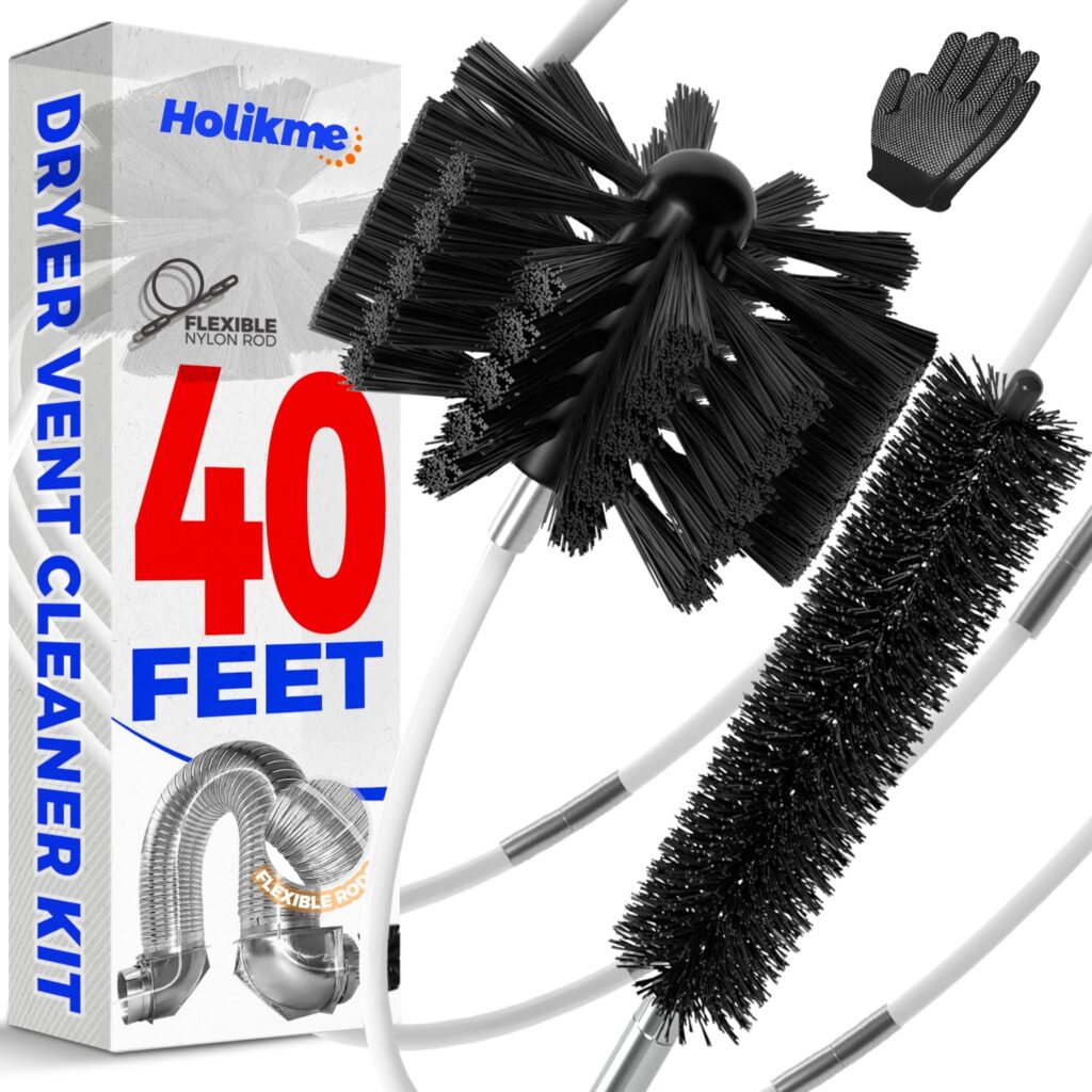 40 Feet Dryer Vent Cleaner Kit Flexible Lint Brush with Drill Attachment, Extends Up to 40 Feet for Easy Cleaning, Synthetic Brush Head, Use with or Without a Power Drill