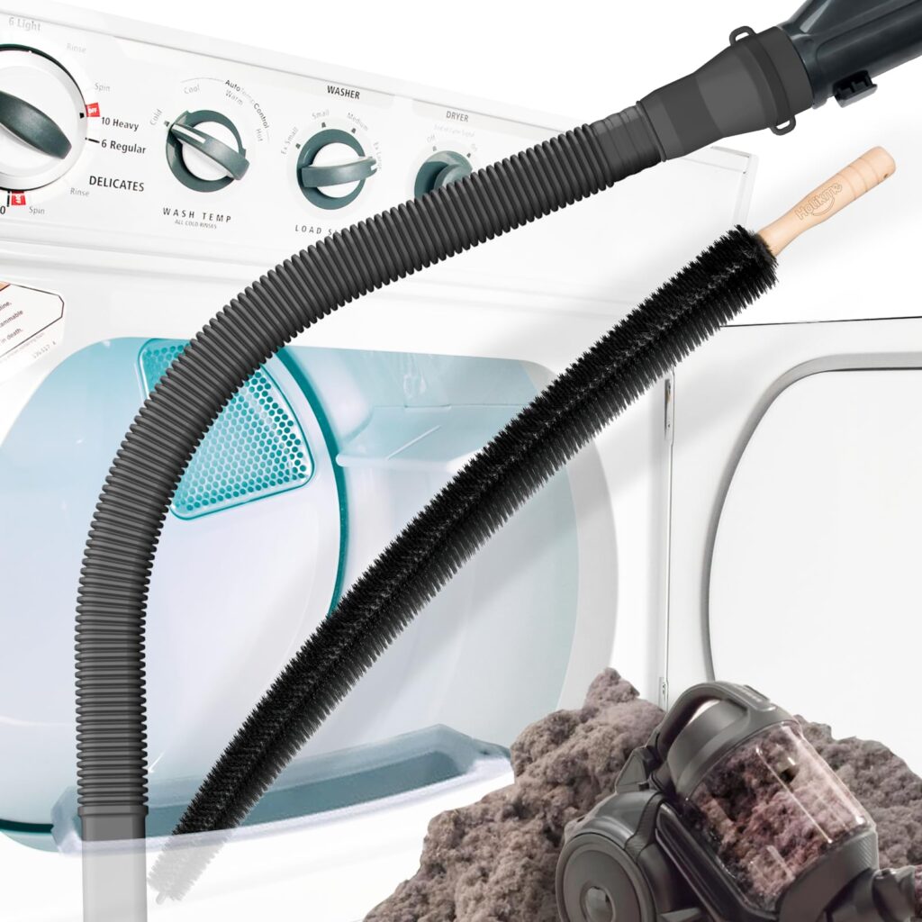 Upgraded Dryer Vent Cleaner kit, 2 Pieces Dryer Lint Vacuum Attachment Fit for Most Vacuum Cleaner, Flexible Lint Remover Cleaning Brush, Black