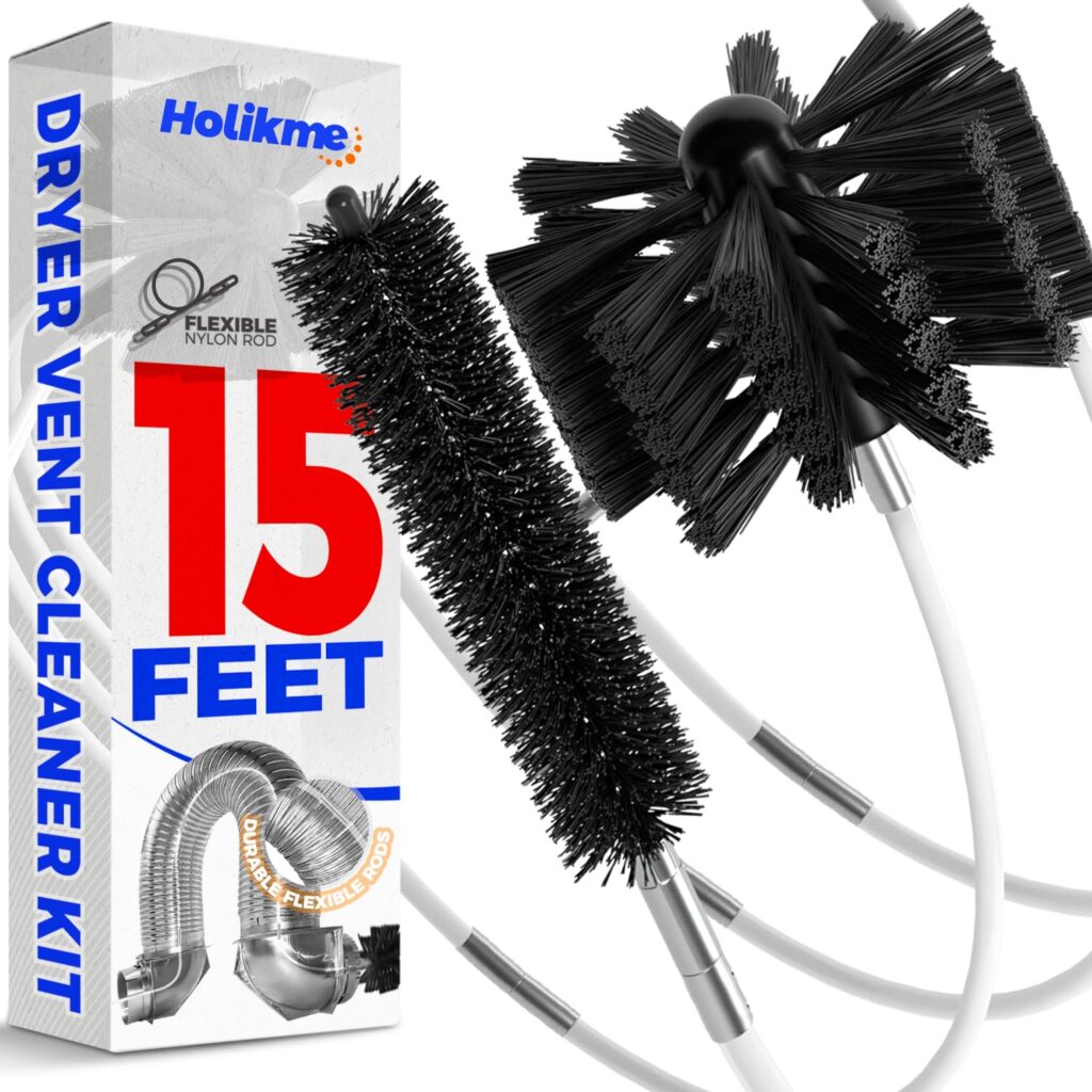 15 Feet Dryer Vent Cleaning Brush, Lint Remover, Extends Up to 15 Feet, Synthetic Brush Head, Use with or Without a Power Drill