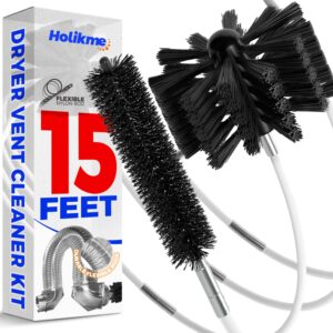 15 Feet Dryer Vent Cleaning Brush, Lint Remover, Extends Up to 15 Feet, Synthetic Brush Head, Use with or Without a Power Drill