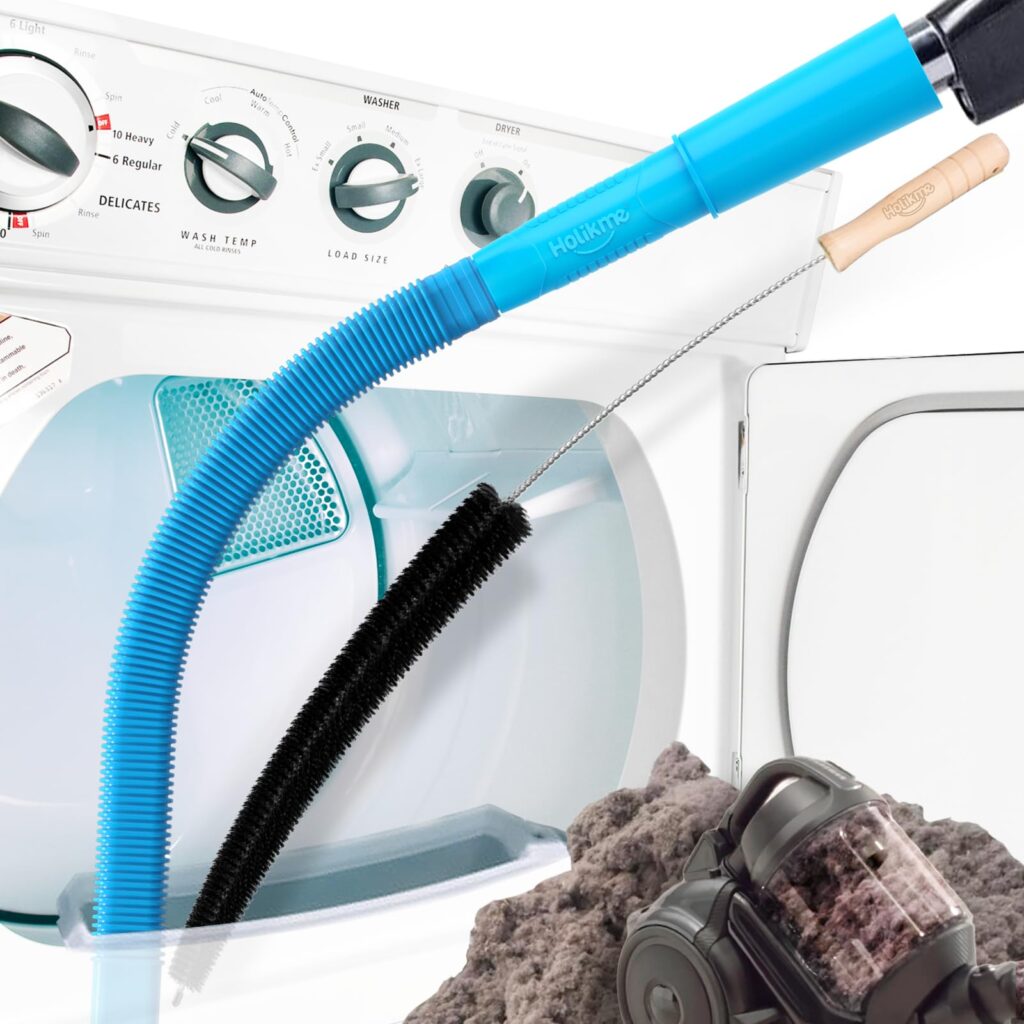 2 Pieces Dryer Vent Cleaner Kit Vacuum Hose Attachment Clothes Dryer Lint Vent Trap Cleaner Brush & Refrigerator Coil Brush Lint Remover, Blue