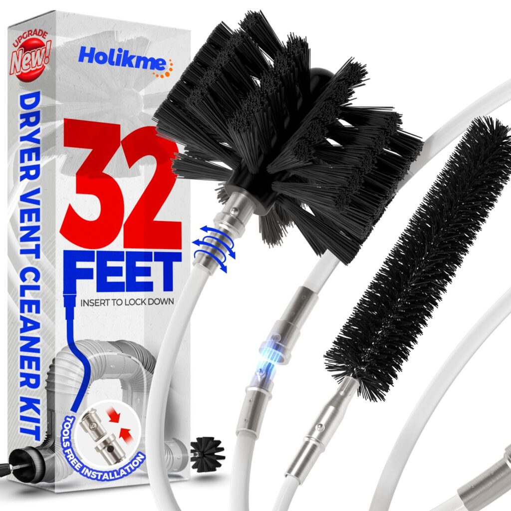 32 Feet Dryer Vent Cleaner Kit, Upgrade Flexible Lint Brush with Drill Attachment, Extends Up to 32 Feet for Easy Cleaning,Use with or Without a Power Drill