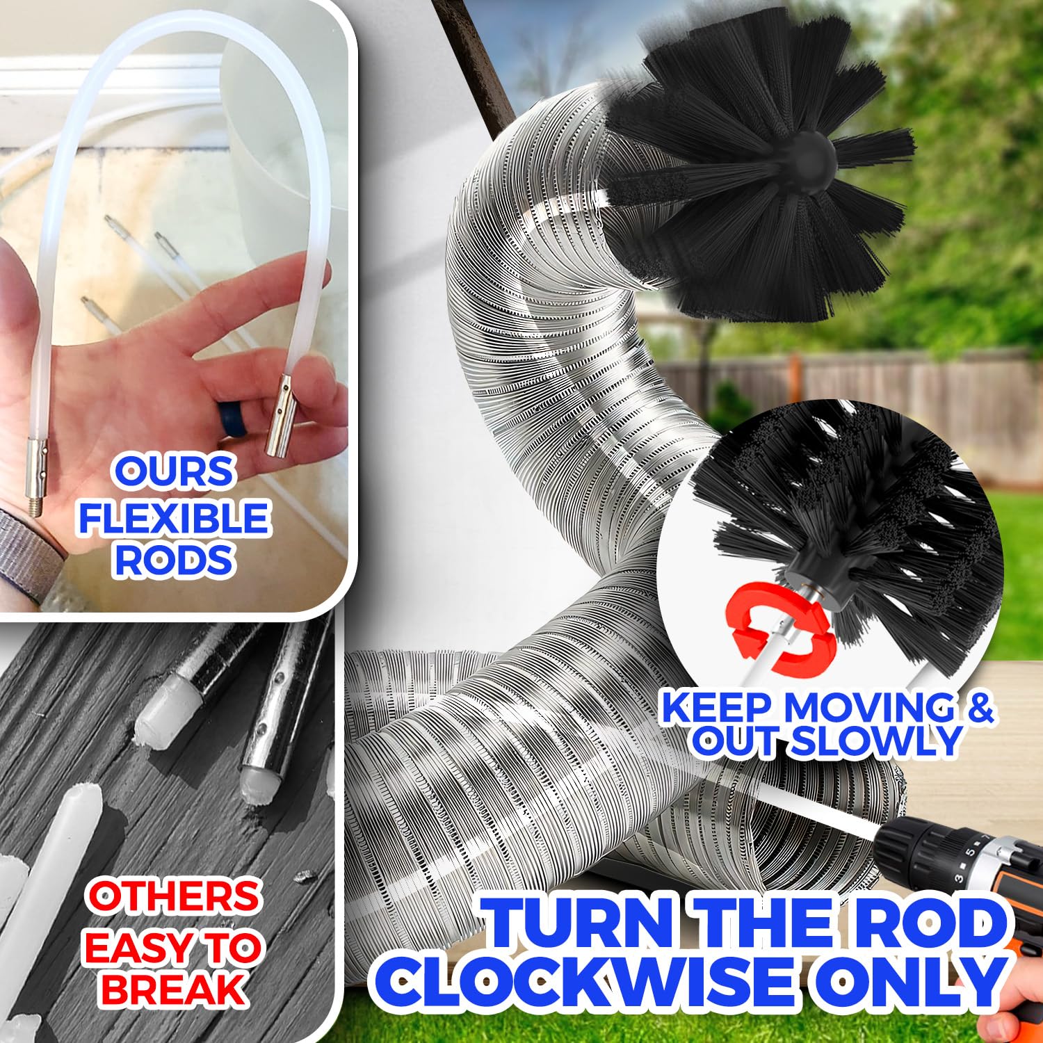 Dryer Vent Cleaner Kit Dryer Cleaning Tool Include Dryer Vent Brush, Omnidirectional Blue Dryer Lint Vacuum Attachment Dryer Lint Trap Brush, Vacuum & Dryer Adapters - Image 2