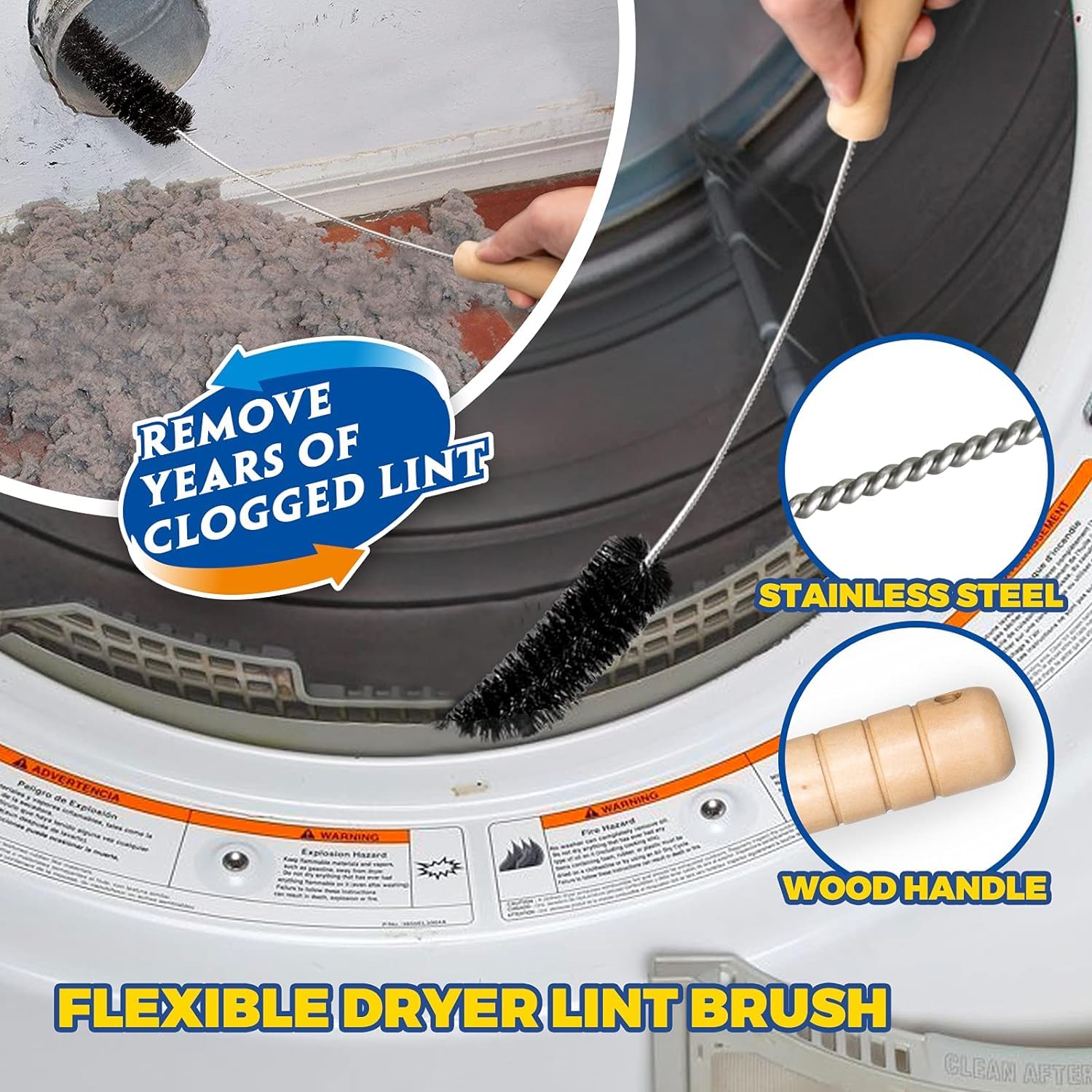 2 Pieces Dryer Vent Cleaner Kit Vacuum Hose Attachment Clothes Dryer Lint Vent Trap Cleaner Brush & Refrigerator Coil Brush Lint Remover, Blue - Image 3