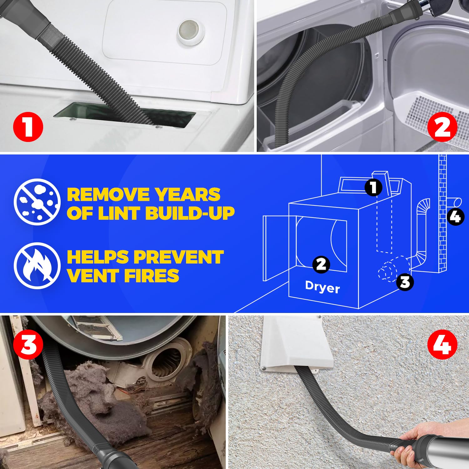 Upgraded Dryer Vent Cleaner kit, 2 Pieces Dryer Lint Vacuum Attachment Fit for Most Vacuum Cleaner, Flexible Lint Remover Cleaning Brush, Black - Image 3