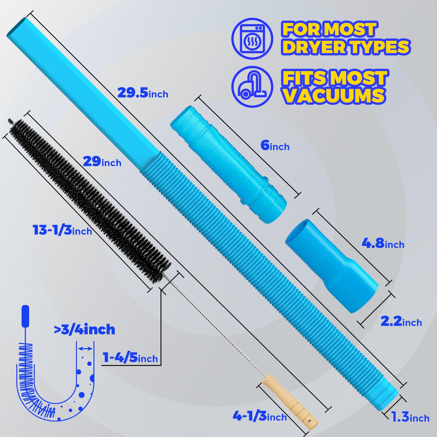 2 Pieces Dryer Vent Cleaner Kit Vacuum Hose Attachment Clothes Dryer Lint Vent Trap Cleaner Brush & Refrigerator Coil Brush Lint Remover, Blue - Image 6