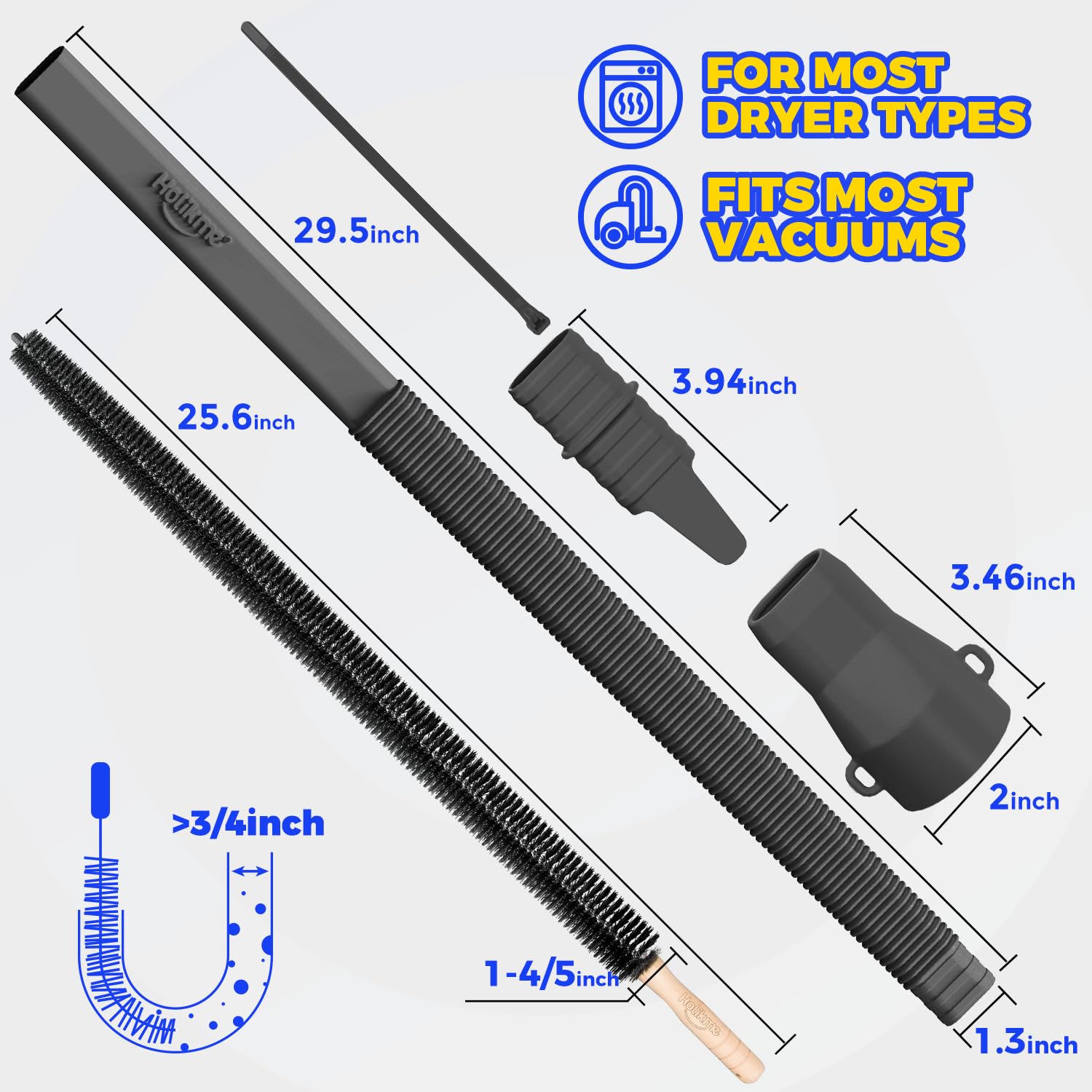 Upgraded Dryer Vent Cleaner kit, 2 Pieces Dryer Lint Vacuum Attachment Fit for Most Vacuum Cleaner, Flexible Lint Remover Cleaning Brush, Black - Image 6